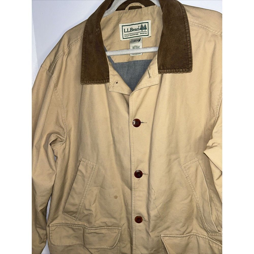 L.L.Bean Classic Barn Coat Khaki Cotton Canvas Corduroy Collar Field Jacket - Picture 2 of 8
